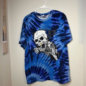 Nike Blue and Black Tie Dye Tee With Skull Mens XL